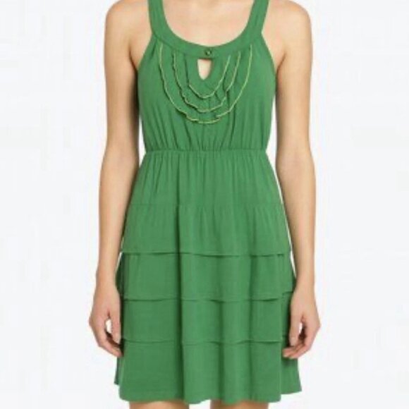 Anthropologie Maeve Gathered Together Sleeveless Tier Dress - Green - 8 -Worn 1X - Picture 1 of 16
